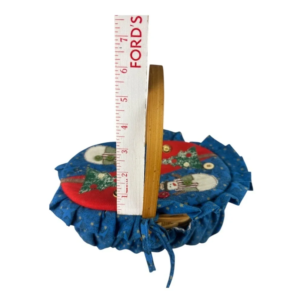 Vintage Handmade Primitive Christmas Basket Snowman Tree Print Fabric Line Small